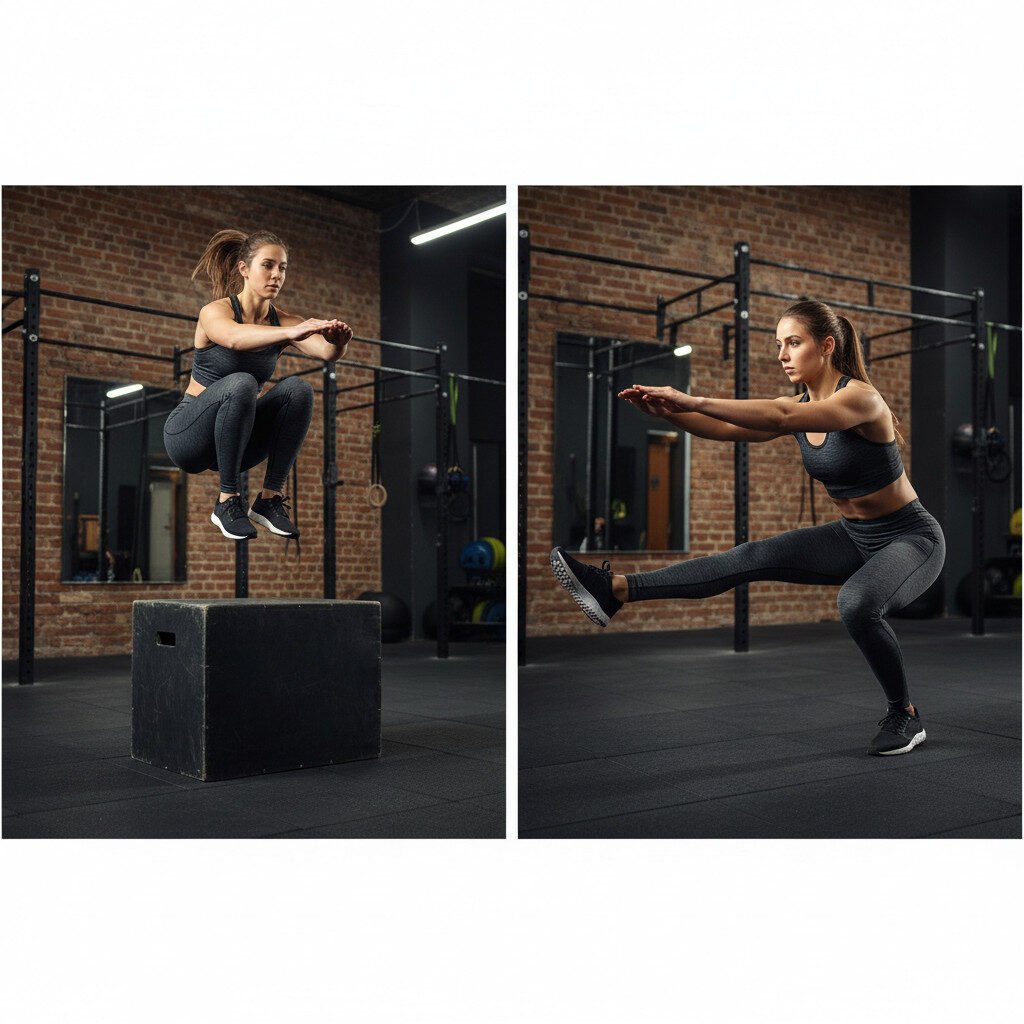 Performing plyometric box jumps and single-leg pistol squats for knee strength