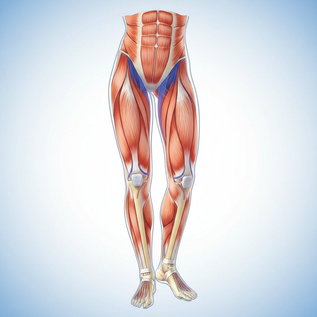 Diagram of leg and hip muscles that support knee stability