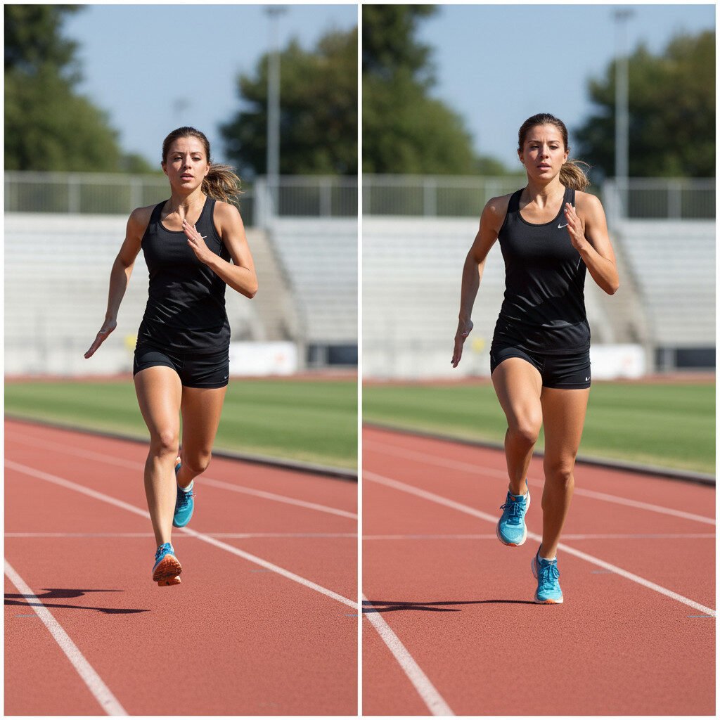 Comparative images showing correct running form to protect knees